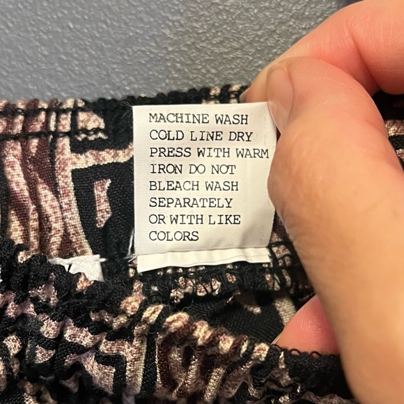 Vintage abstract vacation shorts elastic drawstring high waist black brown tan M - Picture 10 of 10